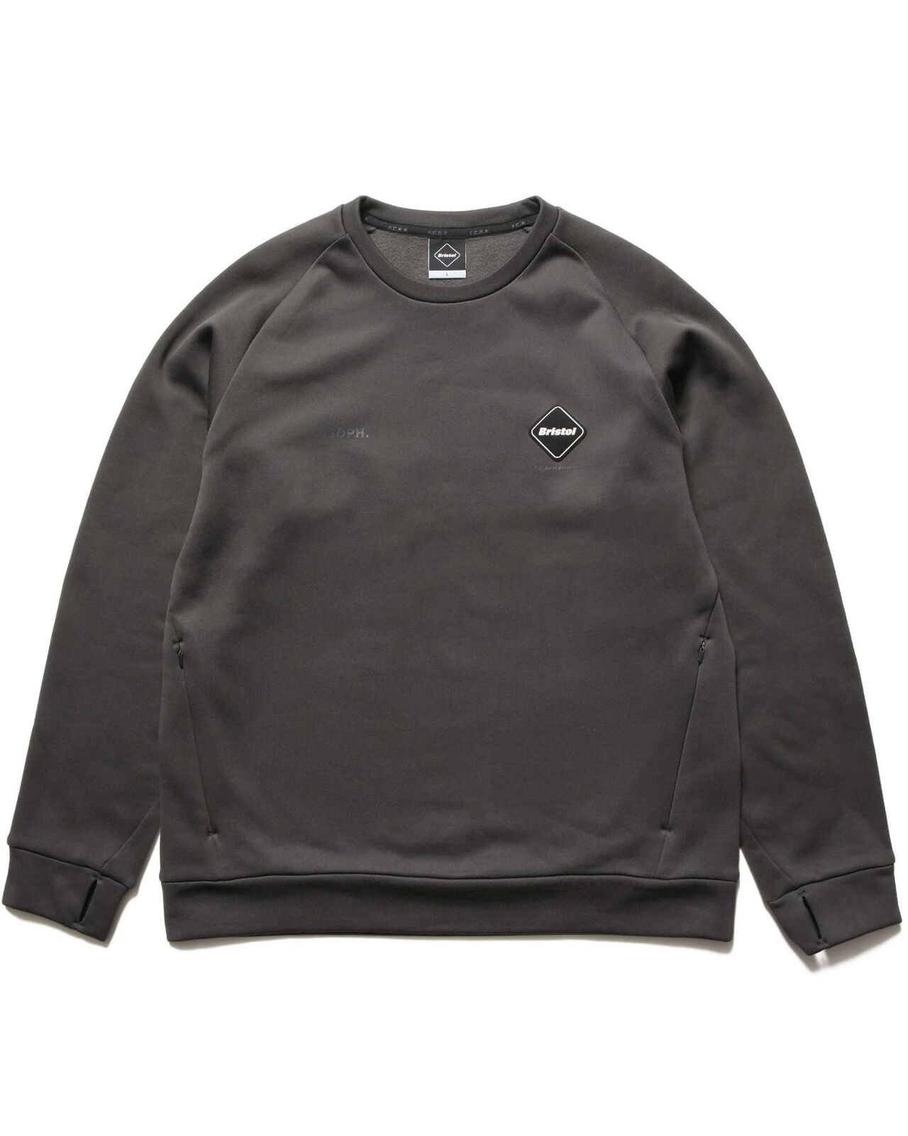 STRETCH FLEECE CREWNECK TOP,CHARCOAL GRAY, large image number 0