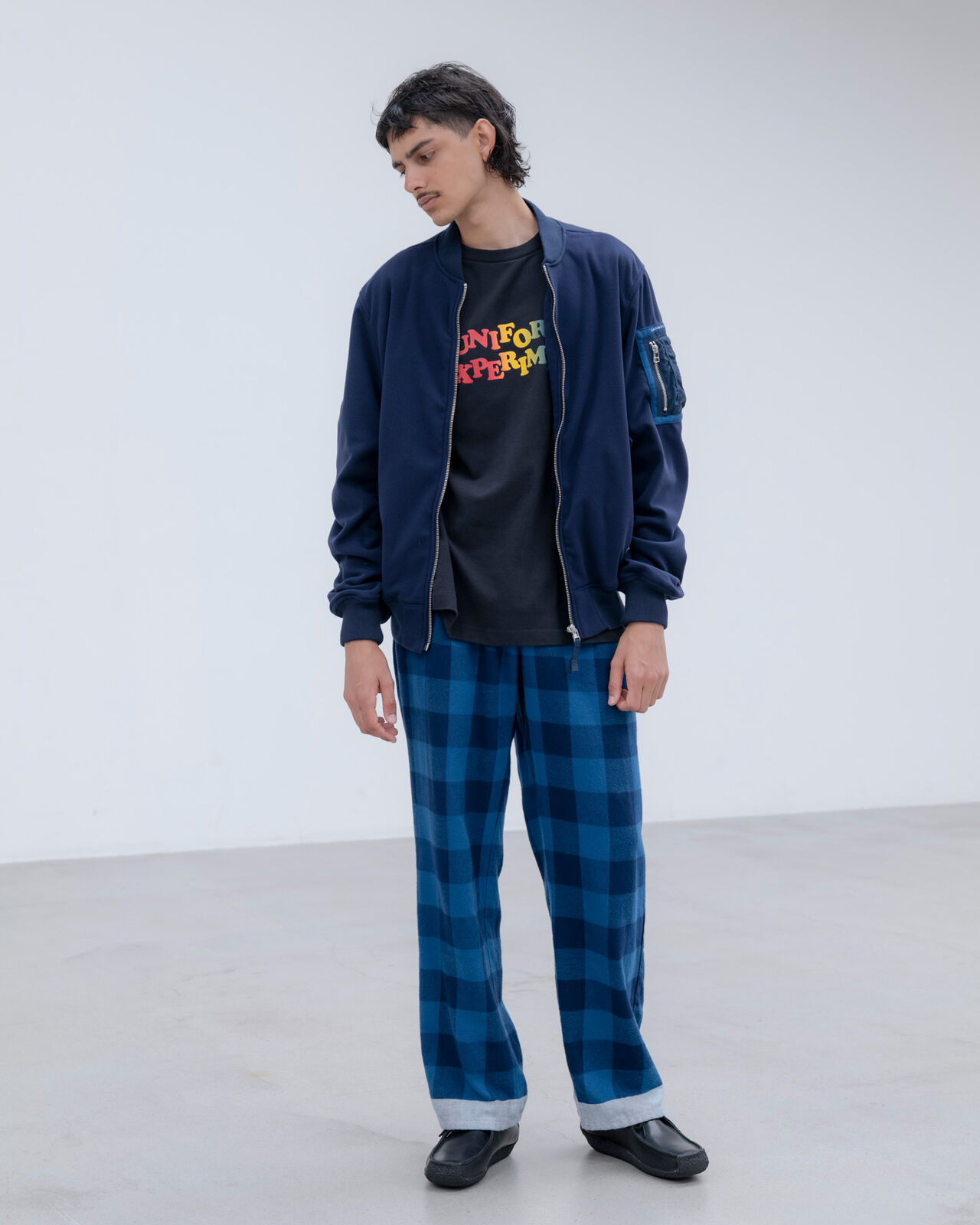 LINE FLANNEL CHECK EASY PANTS,BLACK, large image number 8