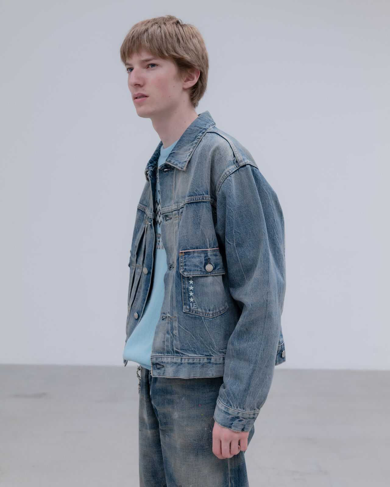 DAMAGED DENIM TRUCKER JACKET,INDIGO, large image number 7