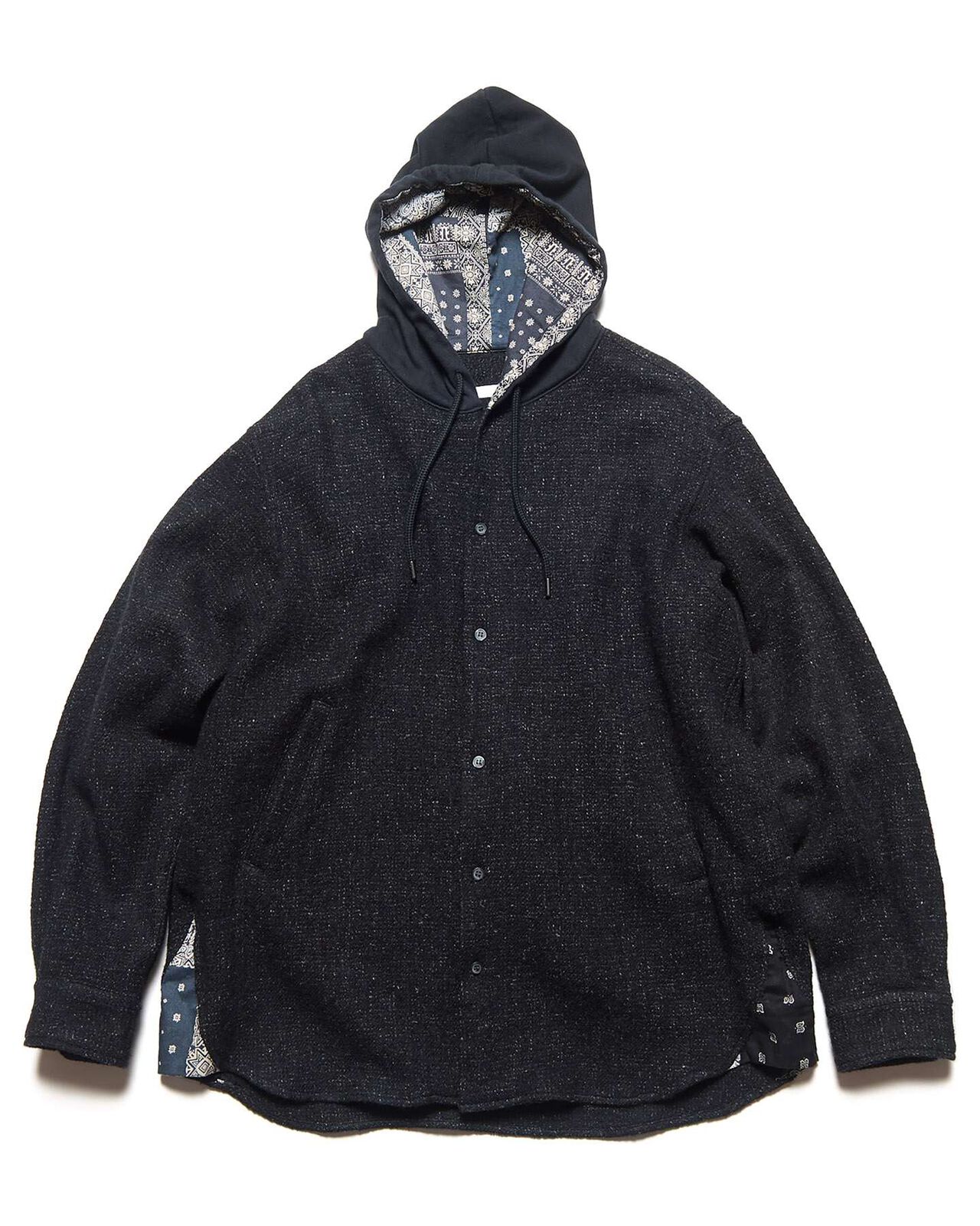 LINEN WOOL HOODED SHIRT,BLACK, large image number 0