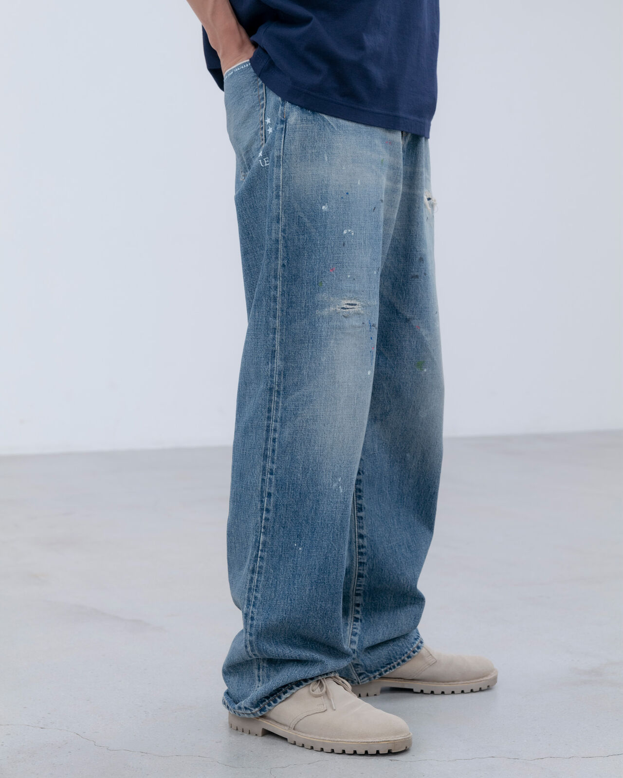 DAMAGED DENIM WIDE-FIT JEANS,INDIGO, large image number 7