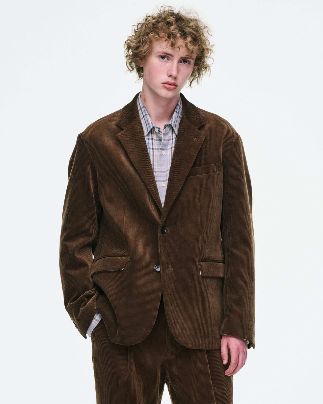 CORDUROY 2-BUTTON JACKET,BROWN, large image number 5