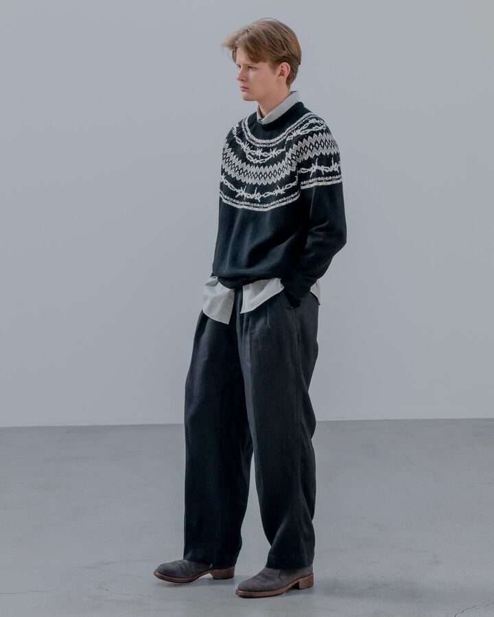 BRUSHED LINEN CUT-OFF PANTS,BLACK, medium image number 5