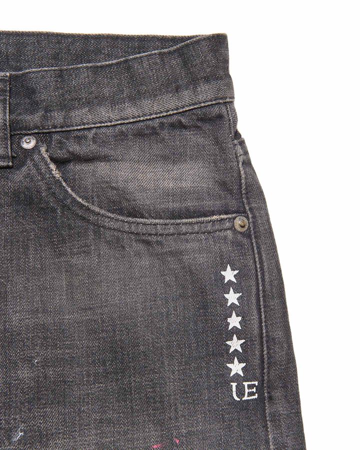 DAMAGED DENIM TAPERED-FIT JEANS,BLACK, medium image number 3