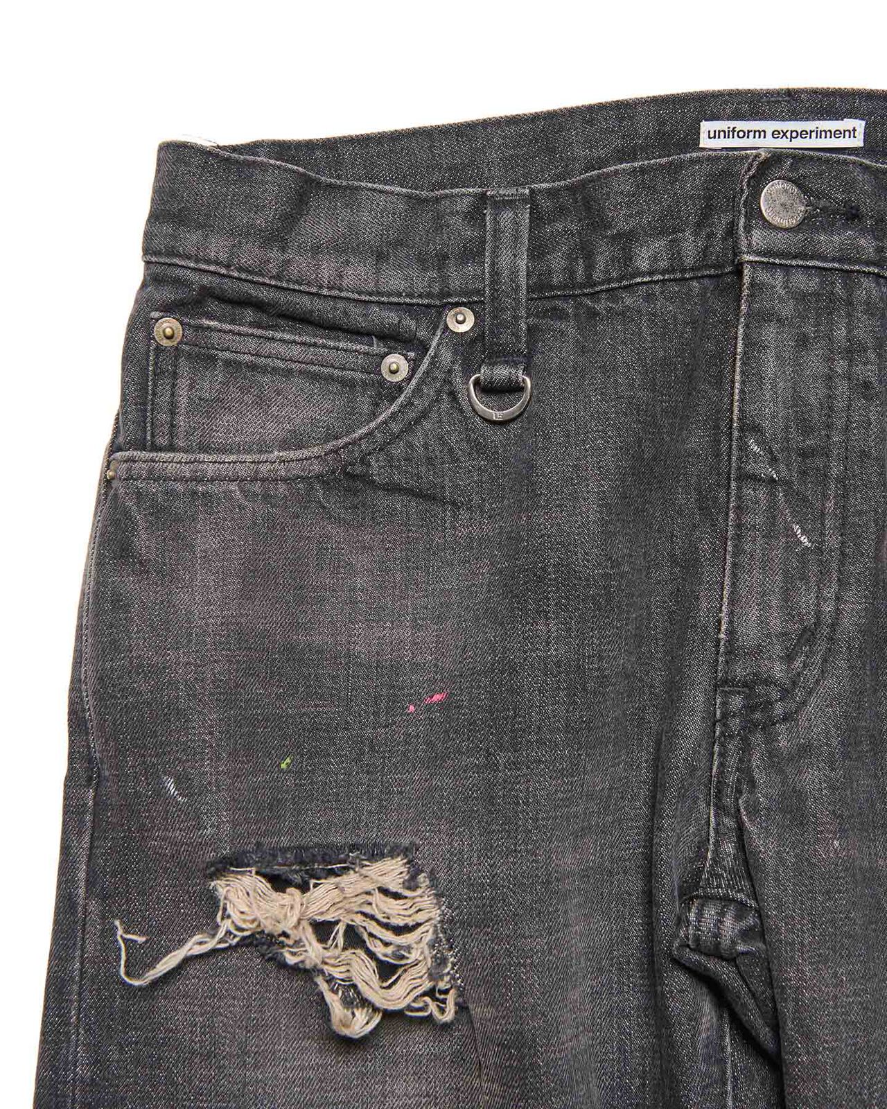 DAMAGED DENIM TAPERED-FIT JEANS,BLACK, large image number 2