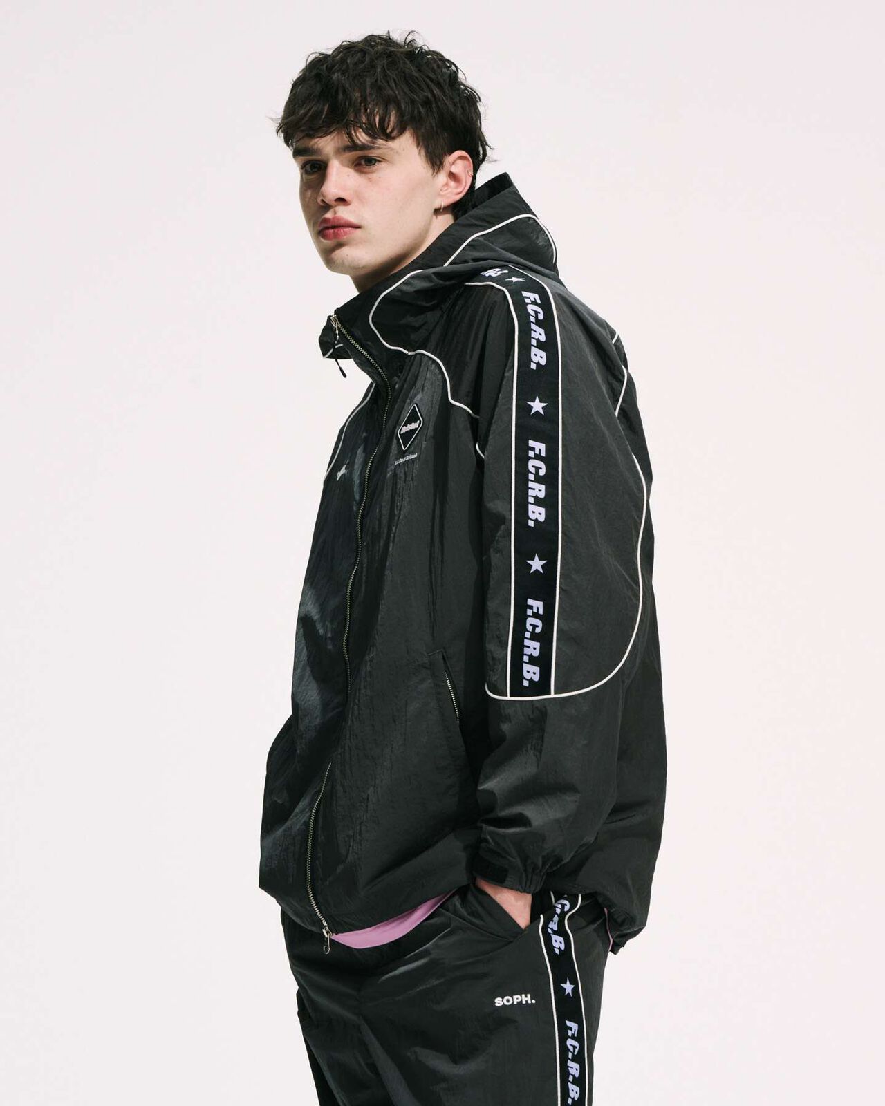 NYLON CHAMBRAY PRACTICE HOODED JACKET,BLACK, large image number 6