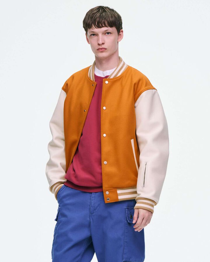 WOOL MELTON VARSITY JACKET,ORANGE, medium image number 6