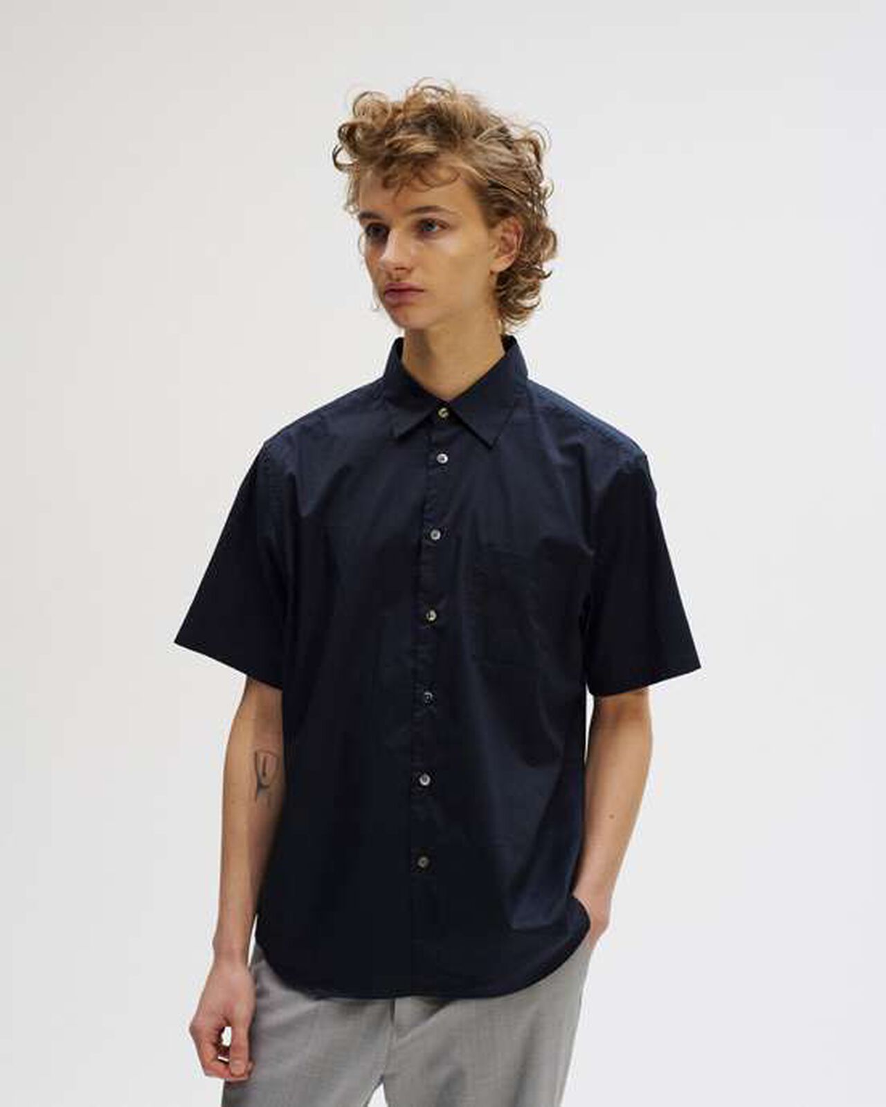 HIGHCOUNT TWILL REGULAR FIT S/S SHIRT,NAVY, large image number 3