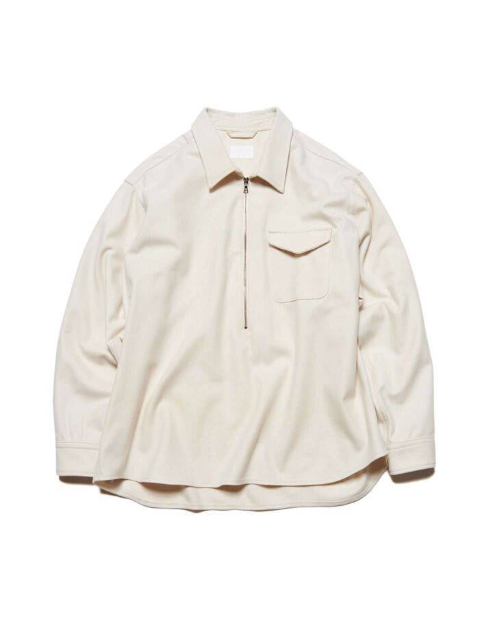LIGHT MELTON WOOL HALF-ZIP SHIRT,OFF WHITE, medium