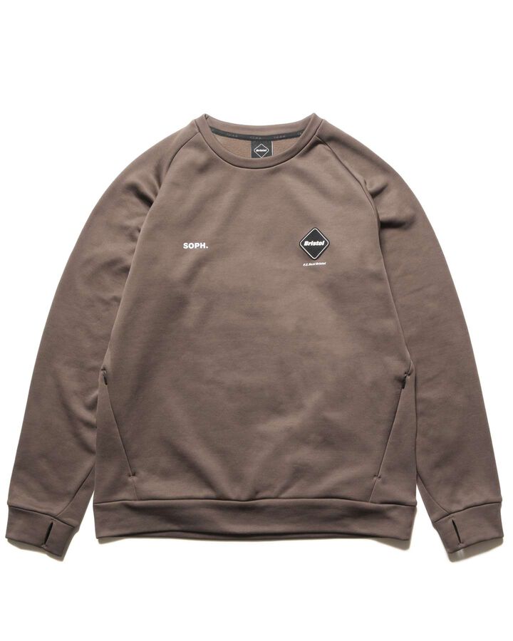 STRETCH FLEECE CREWNECK TOP,MOCHA, medium