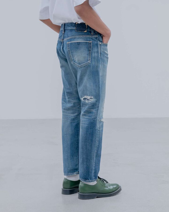 DAMAGED DENIM TAPERED-FIT JEANS,BLACK, medium image number 9