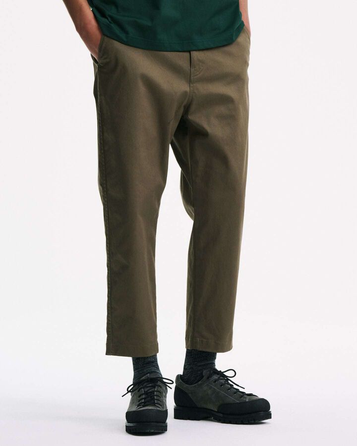 COTTON STRETCH TWILL TAPERED CROPPED PANTS,KHAKI, medium image number 3
