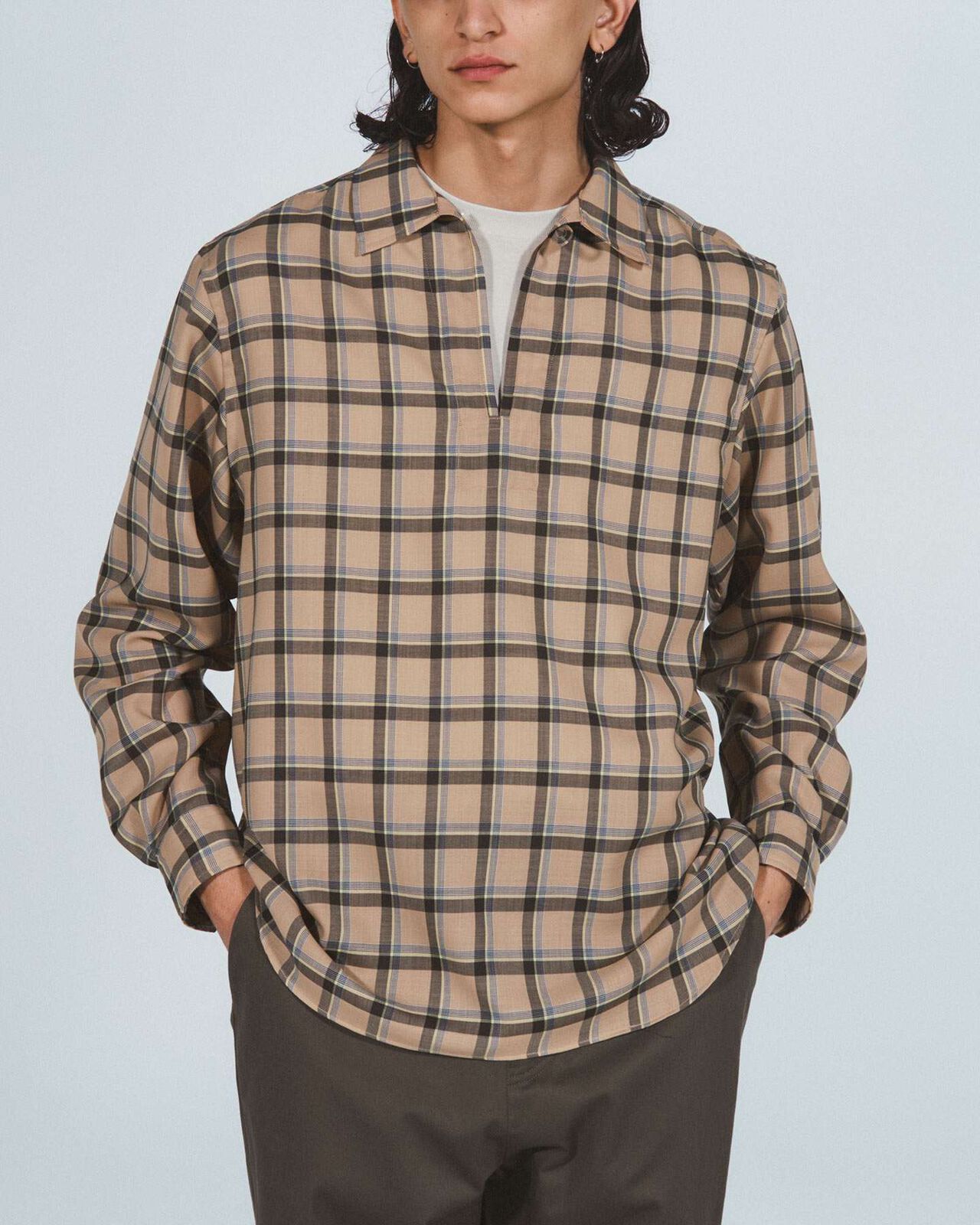 WOOL TWILL PULLOVER SHIRT,BLACK, large image number 4