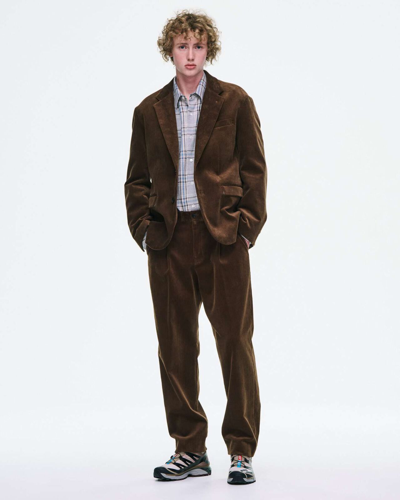 CORDUROY 2-BUTTON JACKET,BROWN, large image number 6