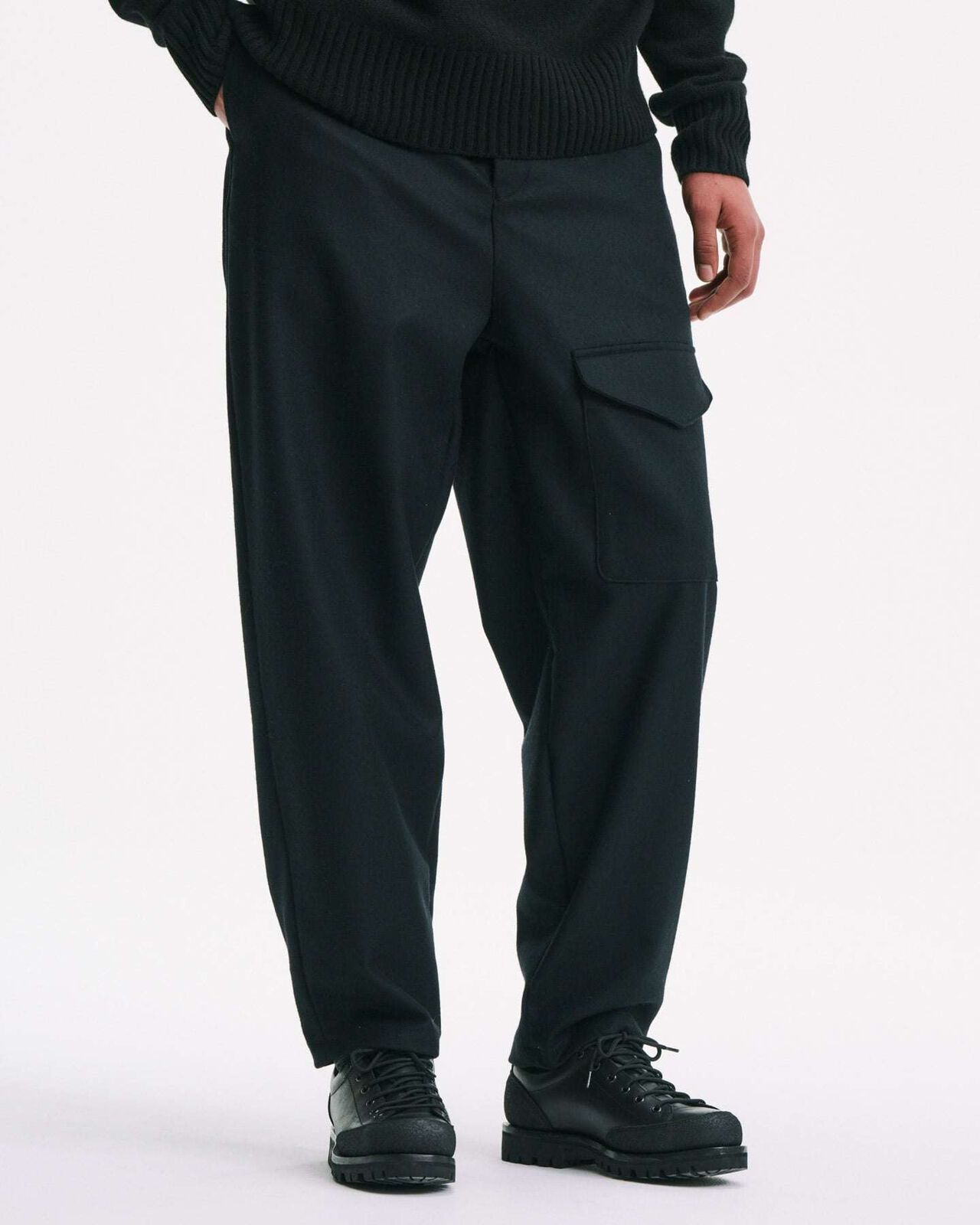 LIGHT MELTON WOOL ROYAL NAVY PANTS,BLACK, large image number 4
