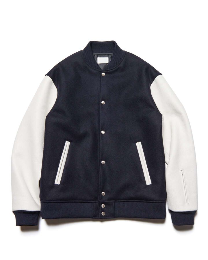MELTON LAMBSWOOL VARSITY JACKET,NAVY, medium image number 0