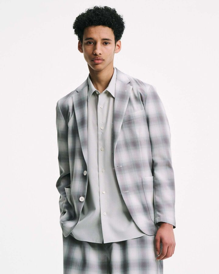 HIGH-TWIST OMBRE CHECK JACKET,GRAY, medium image number 4