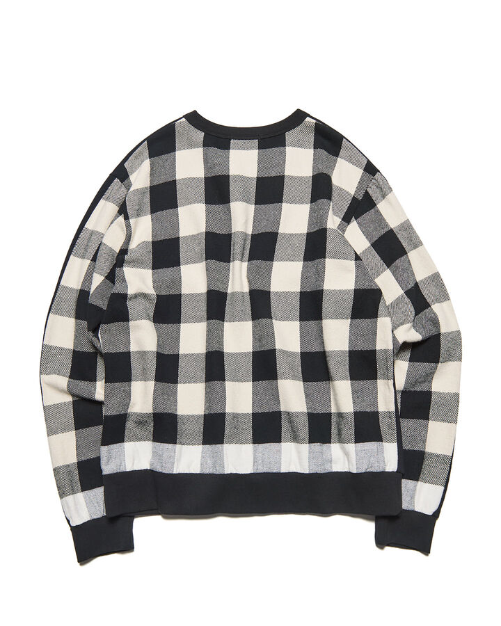 LINE FLANNEL CHECK PANELED CREWNECK TOP,BLACK, medium image number 1