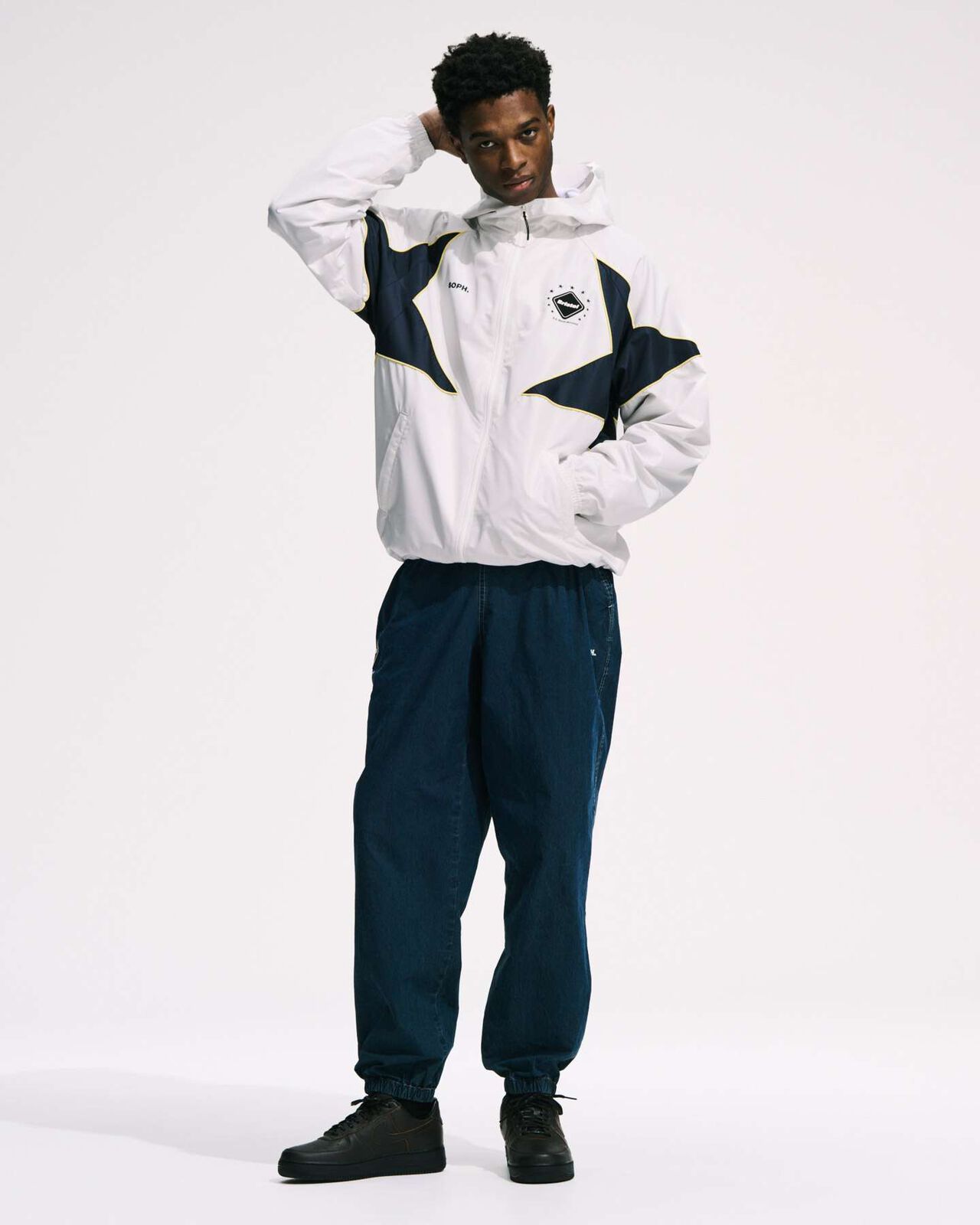 WASHED CRISP DENIM TRACK PANTS,INDIGO, large image number 5
