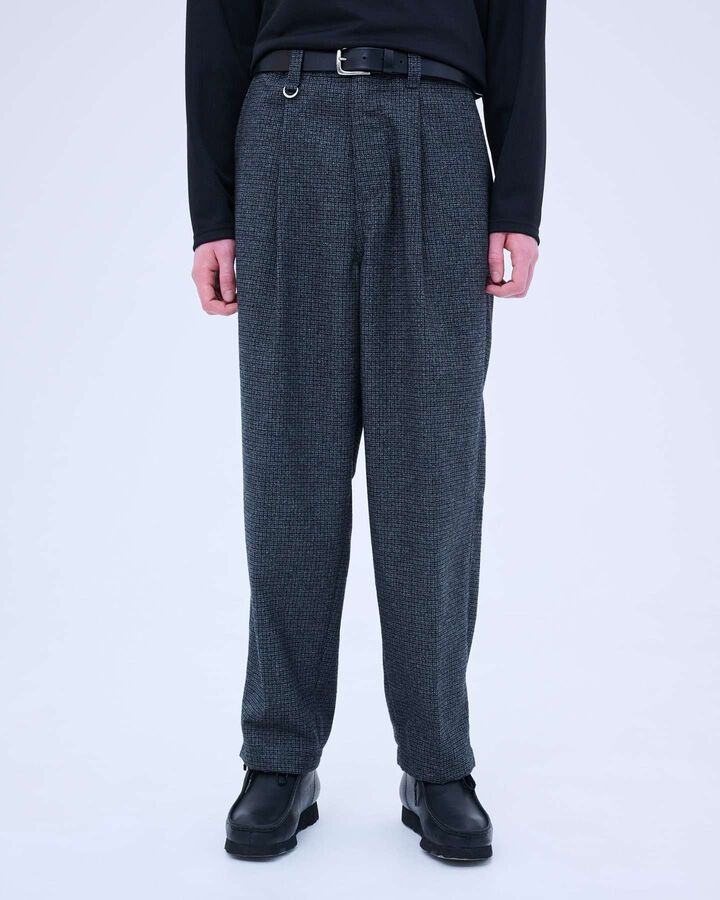 MELANGE TWEED GUNCLUB CHECK 1TUCK WIDE TAPERED PANTS,BROWN, medium image number 6