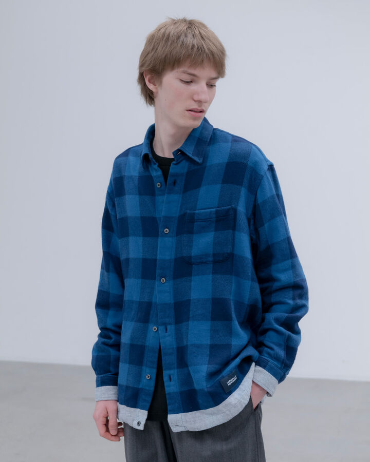 LINE FLANNEL CHECK DRAWCORD SHIRT,BLACK, medium image number 5