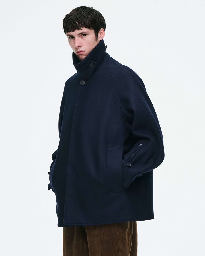 WOOL MELTON SHORT OVERCOAT,NAVY, medium image number 7
