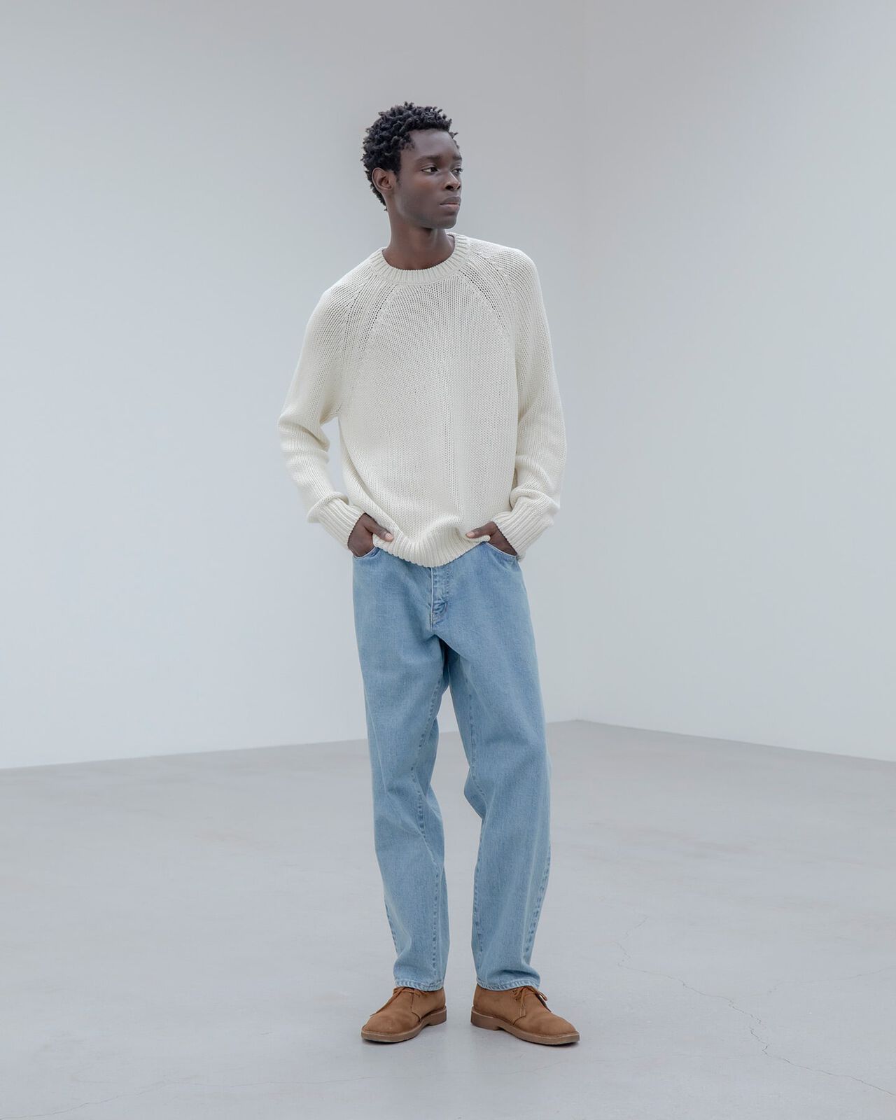 LOW GAUGE CREWNECK KNIT,OFF WHITE, large image number 3