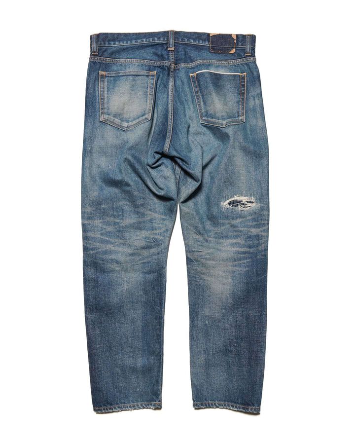DAMAGED DENIM TAPERED-FIT JEANS,INDIGO, medium image number 1