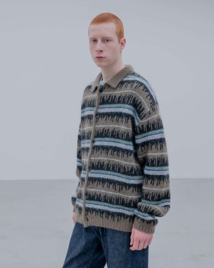 MOHAIR BORDER KNIT BLOUSON,KHAKI, medium image number 4