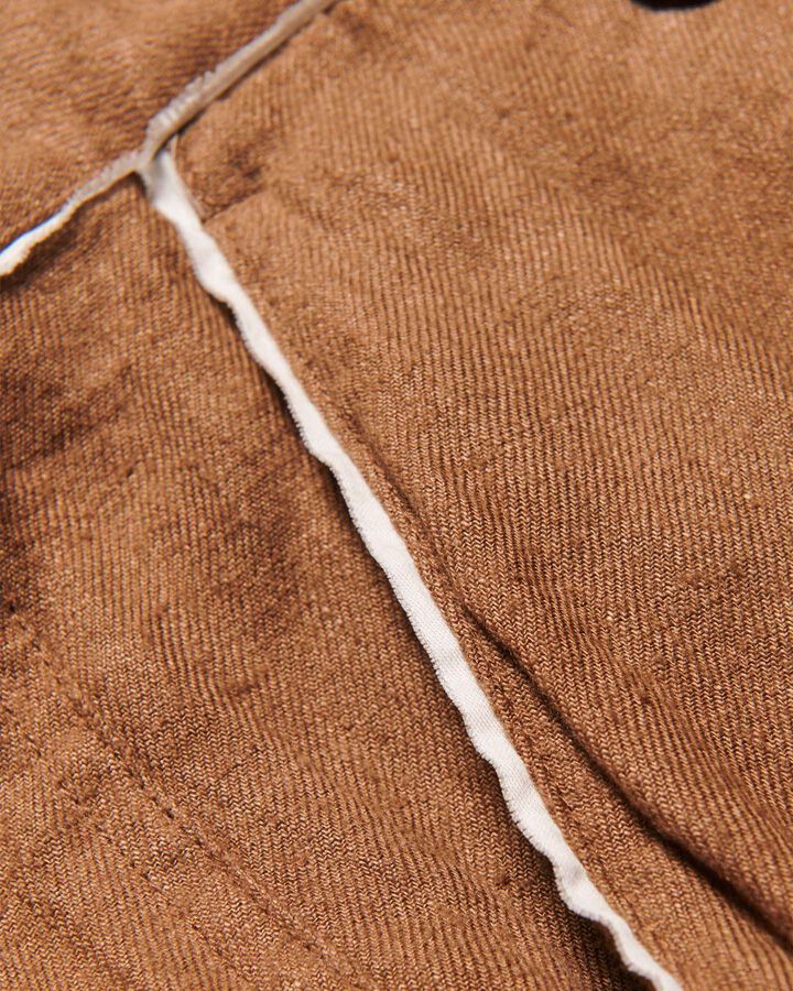 BRUSHED LINEN CUT-OFF PANTS,BROWN, medium image number 3