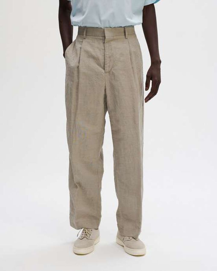 LINEN WOOL 1TUCK SLACKS,BEIGE, medium image number 4