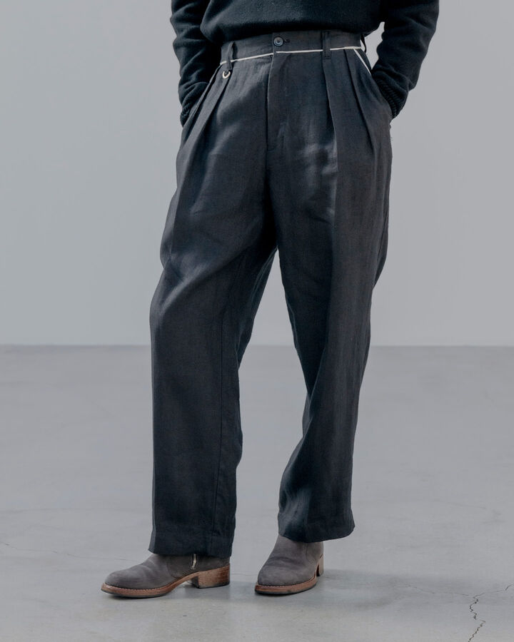 BRUSHED LINEN CUT-OFF PANTS,BLACK, medium image number 4
