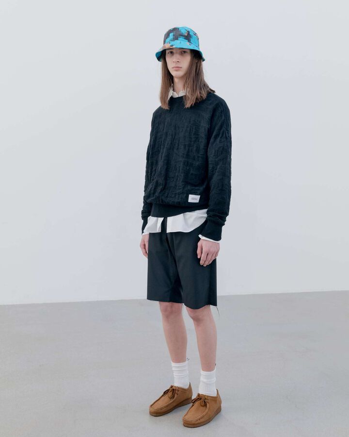 STRETCH WOOL CUT-OFF SHORTS,BLACK, medium image number 5