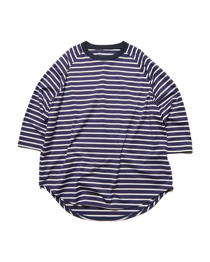 BORDER RAGLAN 3/4 SLEEVE WIDE TEE,NAVY, medium