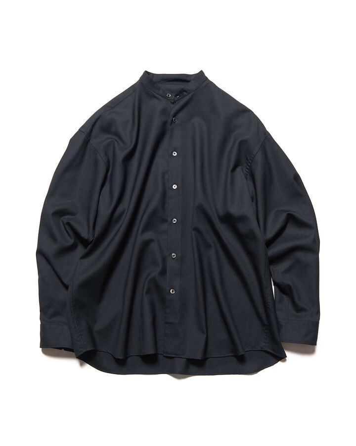 WASHBLE WOOL BAND COLLAR SHIRT,BLACK, medium