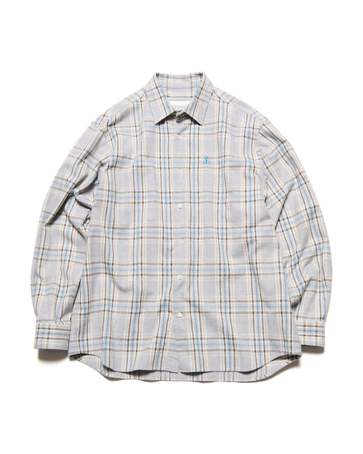 FLANNEL CHECK RELAX-FIT SHIRT,LIGHT GRAY, medium