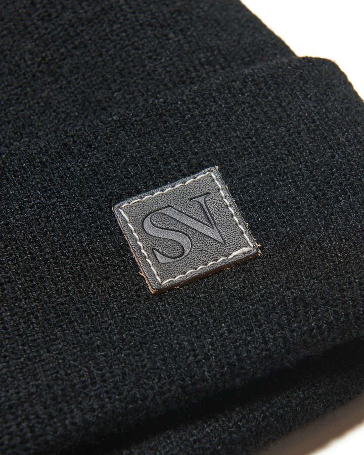 LEATHER PATCH KNIT CAP,BLACK, medium image number 1