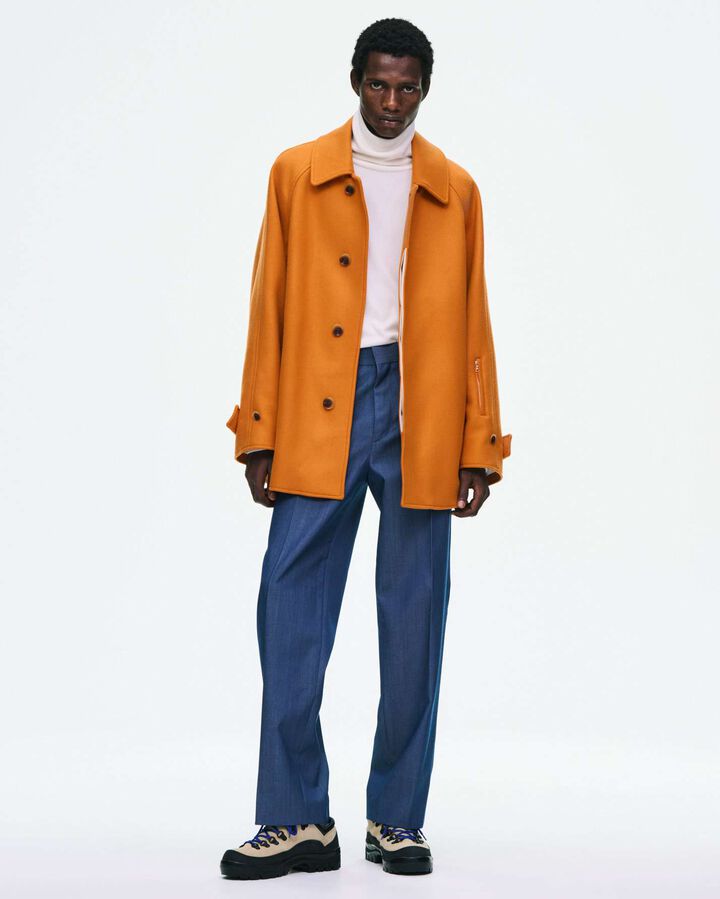 WOOL MELTON SHORT OVERCOAT,ORANGE, medium image number 9