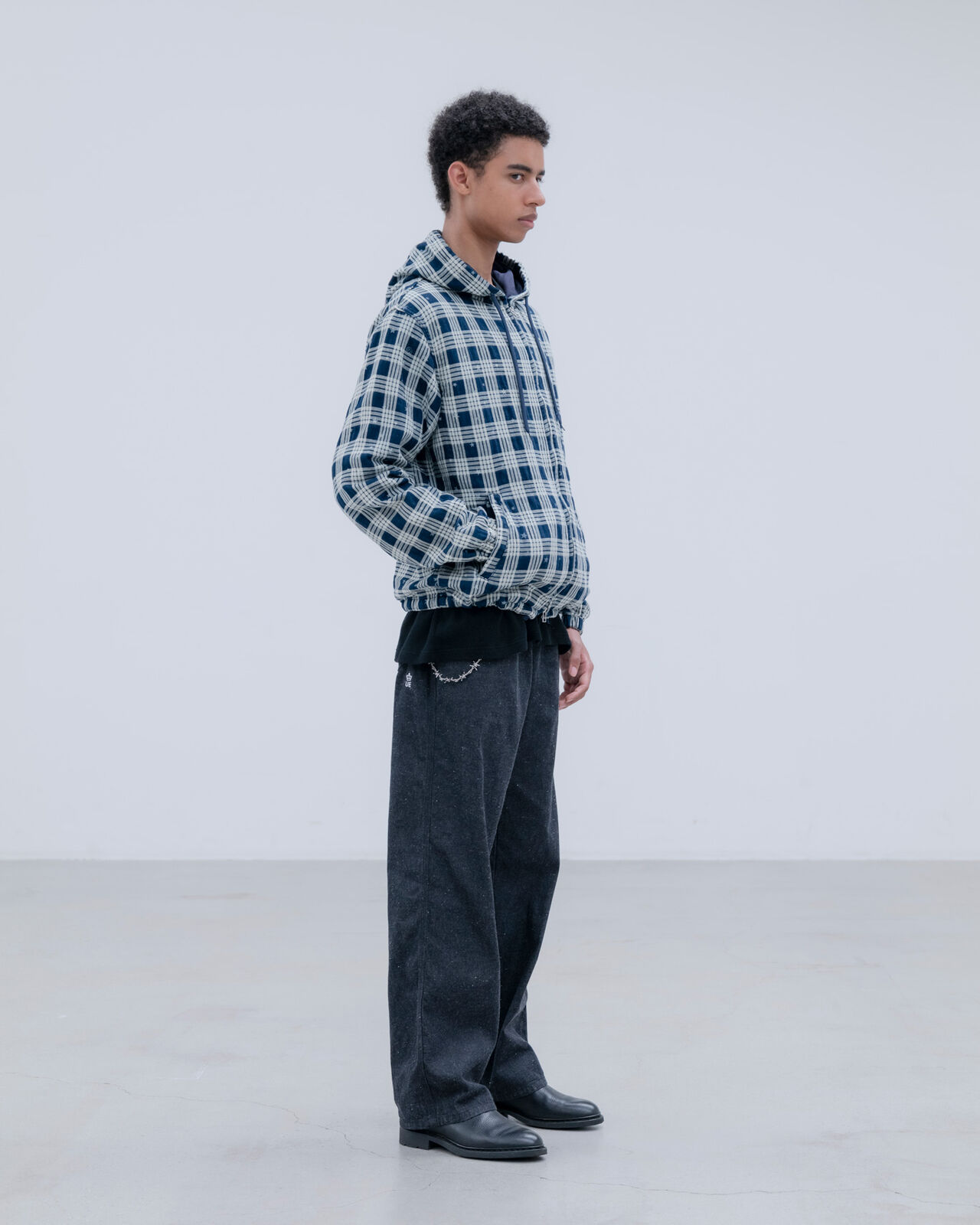 STAR PRINT CHECK HOODED BLOUSON,INDIGO, large image number 7