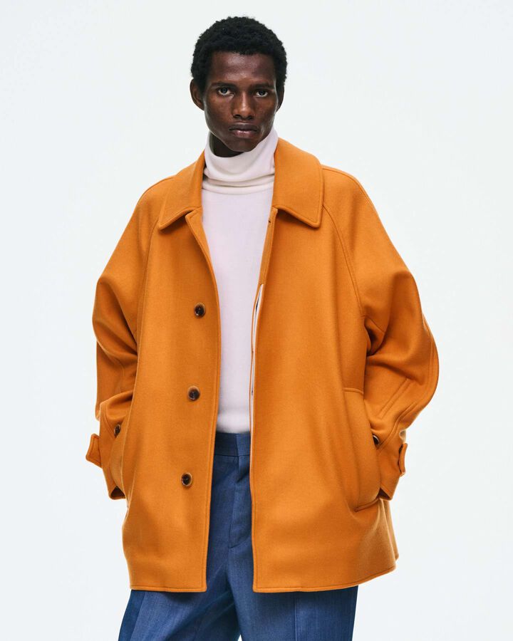 WOOL MELTON SHORT OVERCOAT,NAVY, medium image number 8
