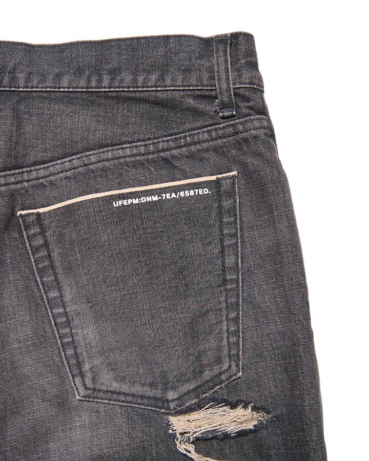 DAMAGED DENIM TAPERED-FIT JEANS,BLACK, medium image number 4