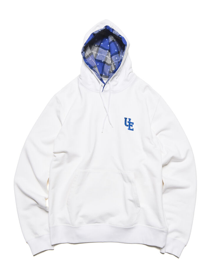 STAR PRINT CHECK LINING SWEAT HOODIE,WHITE, medium