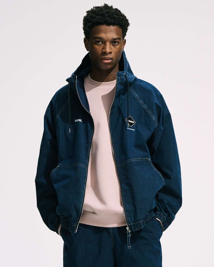 WASHED CRISP DENIM HOODED BLOUSON,INDIGO, medium image number 7