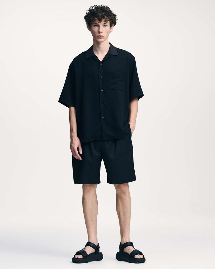 LINEN MESH S/S SHIRT,BLACK, medium image number 6