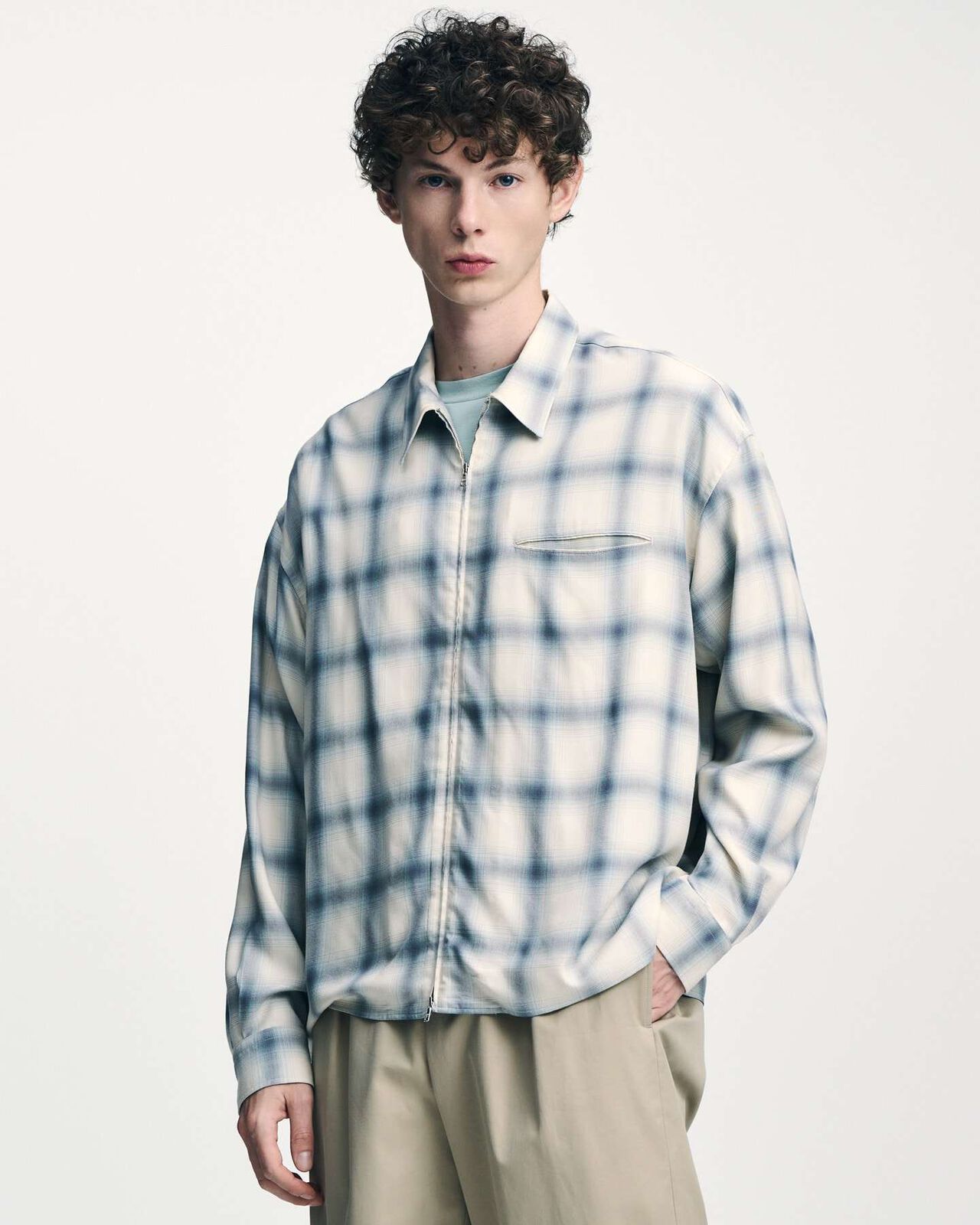 DRAPE ZIP-UP SHIRT,OFF WHITE, large image number 3