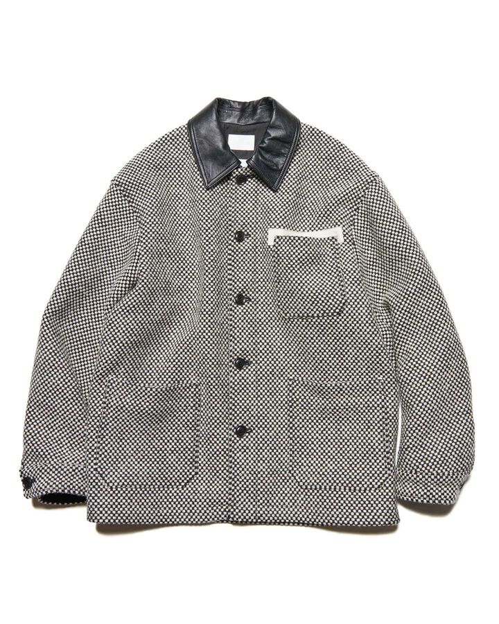 LEATHER COLLAR COVERALL / Kvadrat Sisu,BLACK, medium