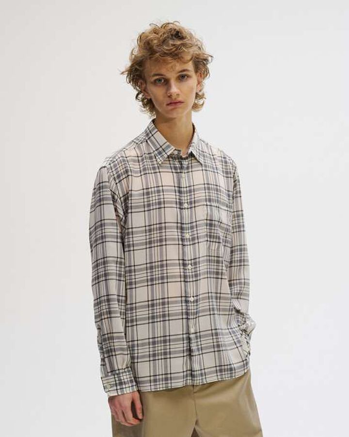 SUMMER WOOL CHECK SHIRT,WHITE, medium image number 6