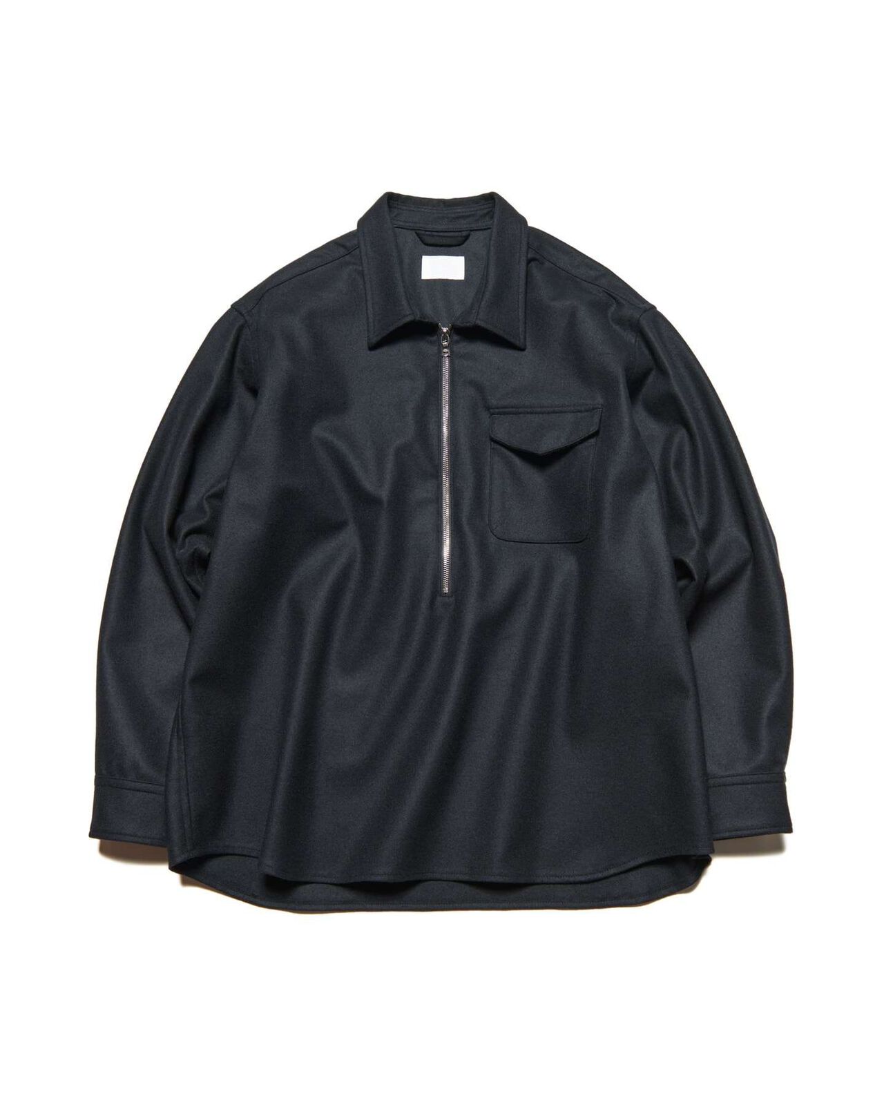 LIGHT MELTON WOOL HALF-ZIP SHIRT,BLACK, large image number 0