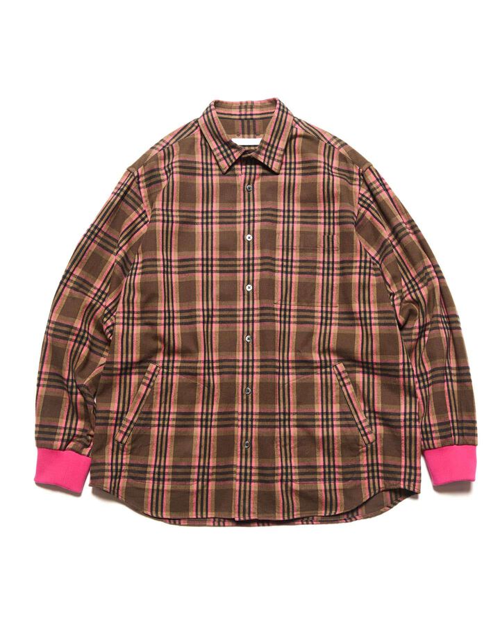 FLANNEL CHECK RIBBED SHIRT,BROWN, medium
