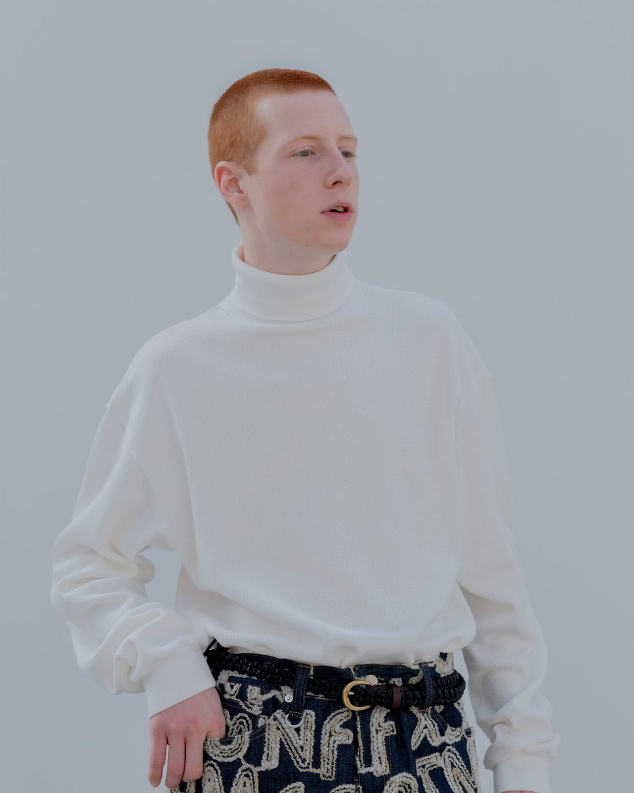 WAFFLE HIGHNECK TOP,WHITE, large image number 4